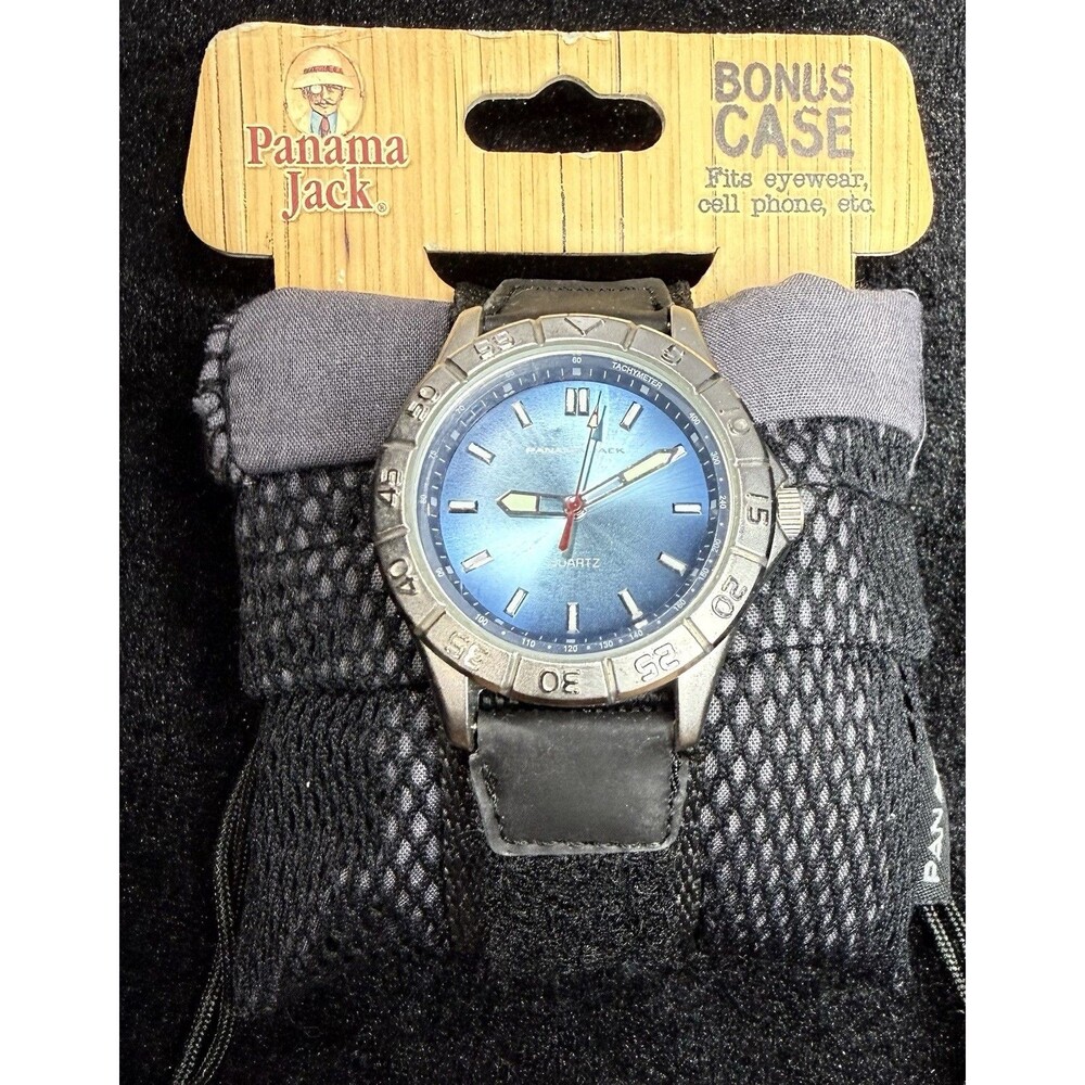 Panama Jack Quartz Watch Blue Dial NOS New Battery + Soft Mesh Case